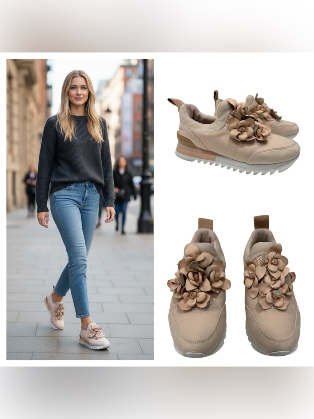 Tory Burch Neoprene and Leather Blossom Floral Applique Slip On Sneakers sz 6